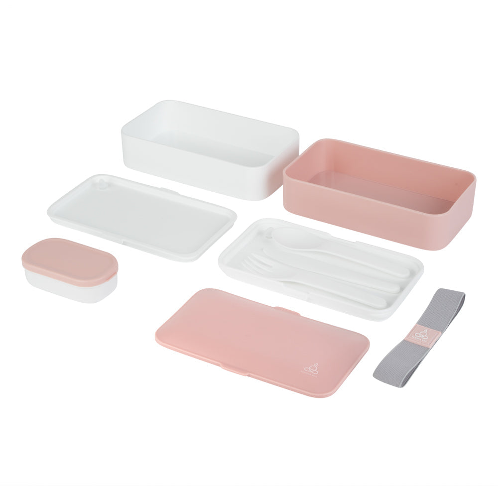 Bento Tek 41 oz Pink and White Buddha Box All-in-One Lunch Box - with Utensils, Sauce Cup - 7 1/4" x 4 1/4" x 4" - 1 count box