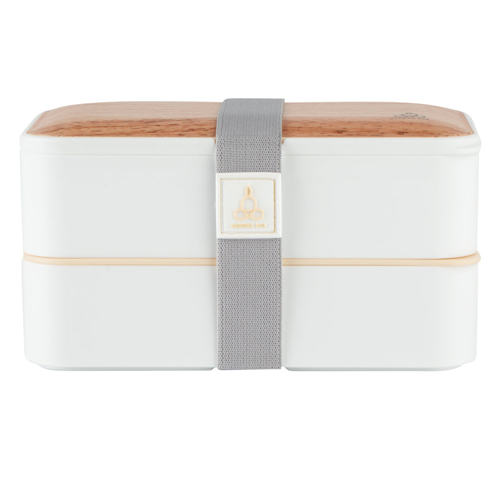 Bento Tek 41 oz Wood Grain and White Buddha Box All-in-One Lunch Box - with Utensils, Sauce Cup - 7 1/4" x 4 1/4" x 4" - 1 count box