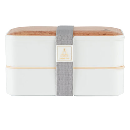 Bento Tek 41 oz Wood Grain and White Buddha Box All-in-One Lunch Box - with Utensils, Sauce Cup - 7 1/4" x 4 1/4" x 4" - 1 count box