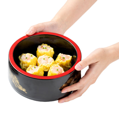 Bento Tek 25 oz Round Black Japanese Style Bento Box - 6 1/2" x 6 1/2" x 3 1/4" - 1 count box