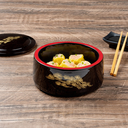 Bento Tek 25 oz Round Black Japanese Style Bento Box - 6 1/2" x 6 1/2" x 3 1/4" - 1 count box
