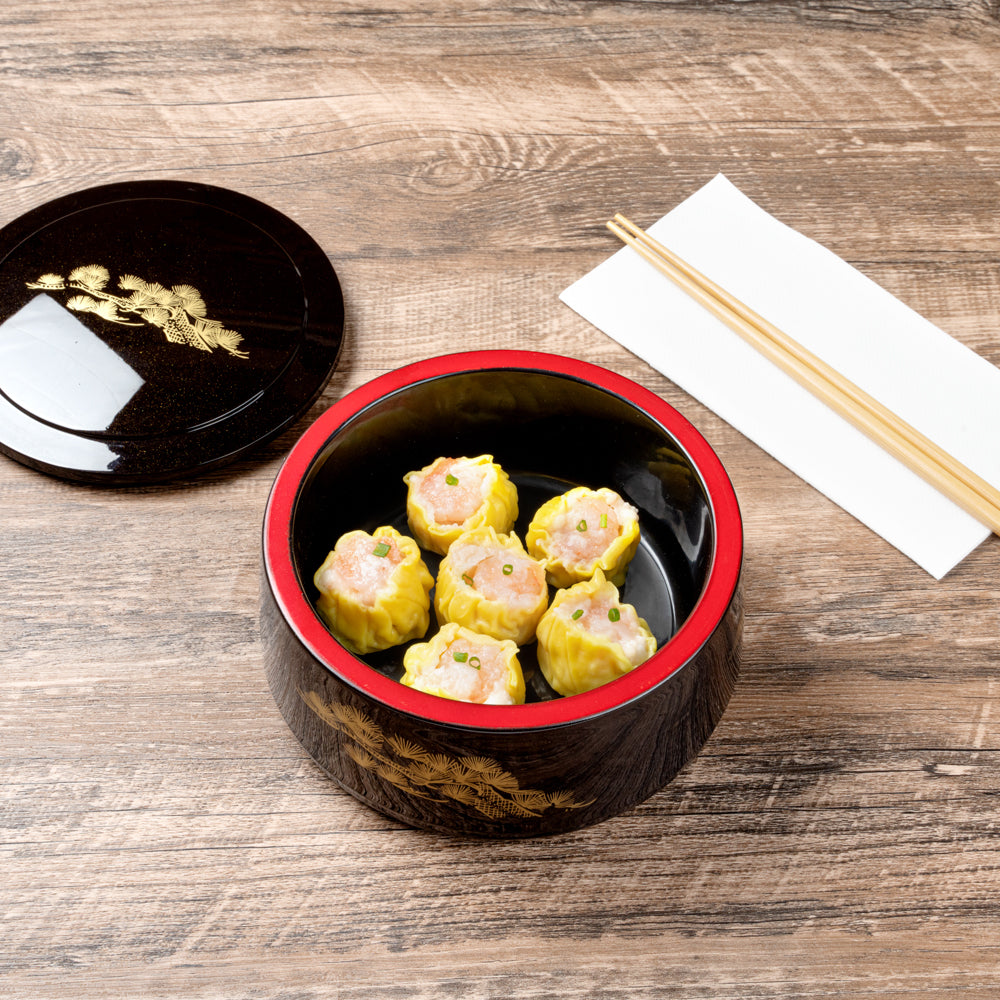Bento Tek 25 oz Round Black Japanese Style Bento Box - 6 1/2" x 6 1/2" x 3 1/4" - 1 count box
