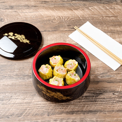 Bento Tek 25 oz Round Black Japanese Style Bento Box - 6 1/2" x 6 1/2" x 3 1/4" - 1 count box