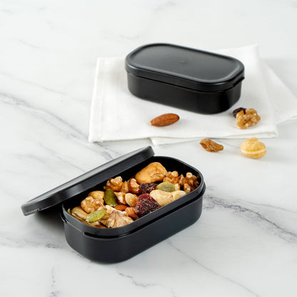 Bento Tek 3 oz Black Buddha Box Snack / Sauce Container - with Black Lid - 3 3/4" x 2 1/4" x 1 1/4" - 4 count box