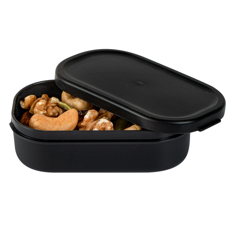 Bento Tek 3 oz Black Buddha Box Snack / Sauce Container - with Black Lid - 3 3/4" x 2 1/4" x 1 1/4" - 4 count box