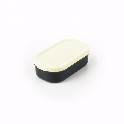 Bento Tek 3 oz Black Buddha Box Snack / Sauce Container - with Beige Lid - 3 3/4" x 2 1/4" x 1 1/4" - 4 count box