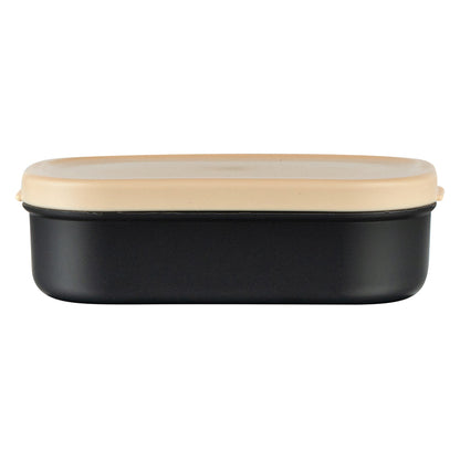 Bento Tek 3 oz Black Buddha Box Snack / Sauce Container - with Beige Lid - 3 3/4" x 2 1/4" x 1 1/4" - 4 count box