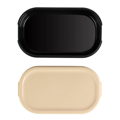Bento Tek 3 oz Black Buddha Box Snack / Sauce Container - with Beige Lid - 3 3/4" x 2 1/4" x 1 1/4" - 4 count box