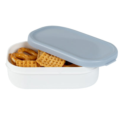Bento Tek 3 oz White Buddha Box Snack / Sauce Container - with Blue Lid - 3 3/4" x 2 1/4" x 1 1/4" - 4 count box