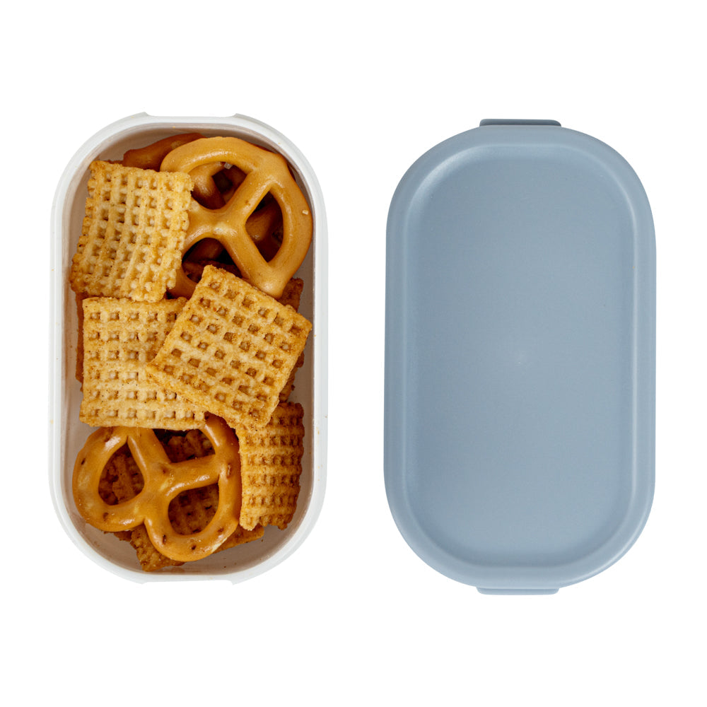 Bento Tek 3 oz White Buddha Box Snack / Sauce Container - with Blue Lid - 3 3/4" x 2 1/4" x 1 1/4" - 4 count box