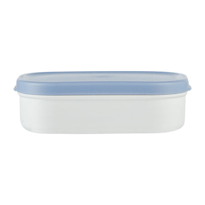 Bento Tek 3 oz White Buddha Box Snack / Sauce Container - with Blue Lid - 3 3/4" x 2 1/4" x 1 1/4" - 4 count box