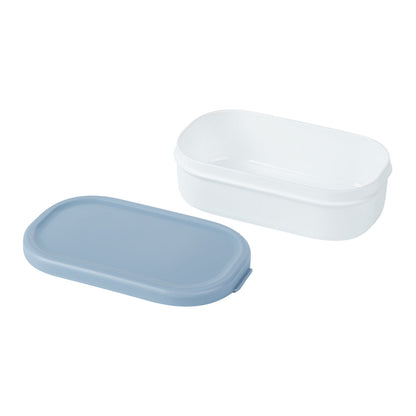 Bento Tek 3 oz White Buddha Box Snack / Sauce Container - with Blue Lid - 3 3/4" x 2 1/4" x 1 1/4" - 4 count box