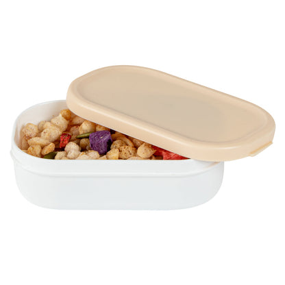 Bento Tek 3 oz White Buddha Box Snack / Sauce Container - with Beige Lid - 3 3/4" x 2 1/4" x 1 1/4" - 4 count box