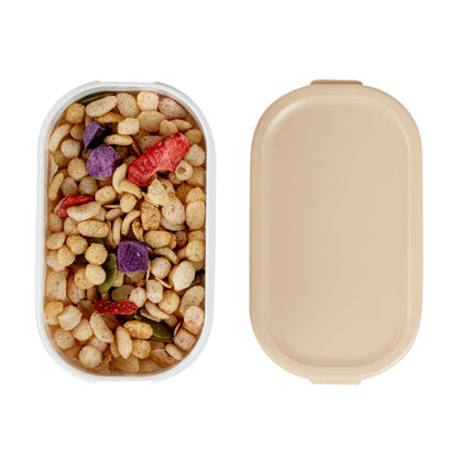 Bento Tek 3 oz White Buddha Box Snack / Sauce Container - with Beige Lid - 3 3/4" x 2 1/4" x 1 1/4" - 4 count box