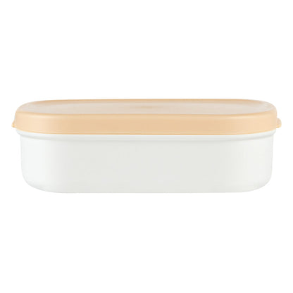 Bento Tek 3 oz White Buddha Box Snack / Sauce Container - with Beige Lid - 3 3/4" x 2 1/4" x 1 1/4" - 4 count box