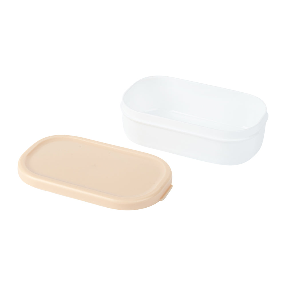 Bento Tek 3 oz White Buddha Box Snack / Sauce Container - with Beige Lid - 3 3/4" x 2 1/4" x 1 1/4" - 4 count box