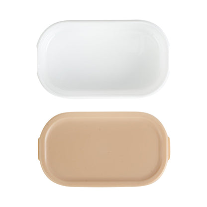 Bento Tek 3 oz White Buddha Box Snack / Sauce Container - with Beige Lid - 3 3/4" x 2 1/4" x 1 1/4" - 4 count box