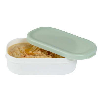 Bento Tek 3 oz White Buddha Box Snack / Sauce Container - with Green Lid - 3 3/4" x 2 1/4" x 1 1/4" - 4 count box
