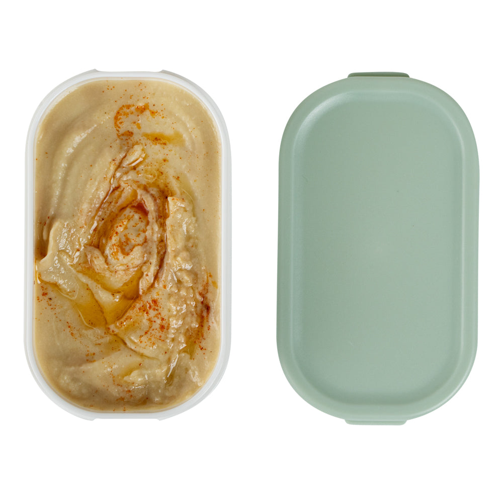 Bento Tek 3 oz White Buddha Box Snack / Sauce Container - with Green Lid - 3 3/4" x 2 1/4" x 1 1/4" - 4 count box