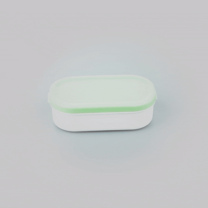 Bento Tek 3 oz White Buddha Box Snack / Sauce Container - with Green Lid - 3 3/4" x 2 1/4" x 1 1/4" - 4 count box