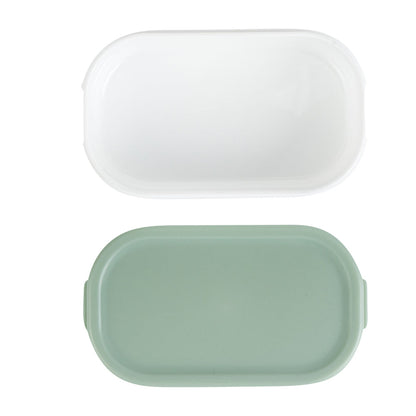 Bento Tek 3 oz White Buddha Box Snack / Sauce Container - with Green Lid - 3 3/4" x 2 1/4" x 1 1/4" - 4 count box