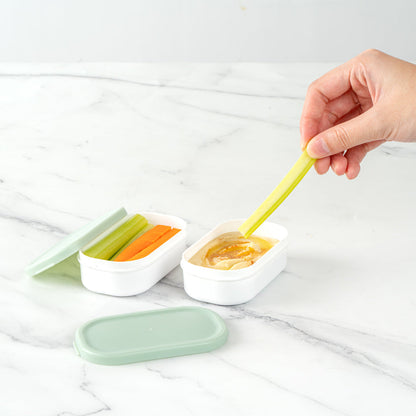 Bento Tek 3 oz White Buddha Box Snack / Sauce Container - with Green Lid - 3 3/4" x 2 1/4" x 1 1/4" - 4 count box