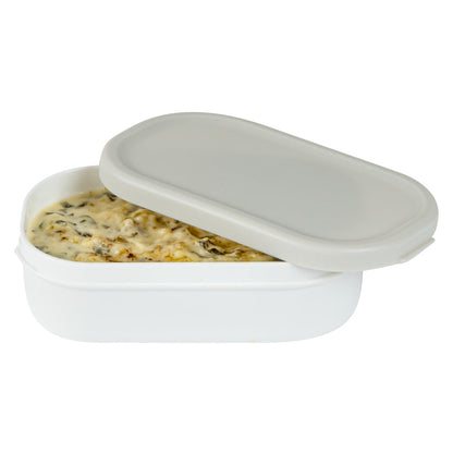 Bento Tek 3 oz White Buddha Box Snack / Sauce Container - with Gray Lid - 3 3/4" x 2 1/4" x 1 1/4" - 4 count box