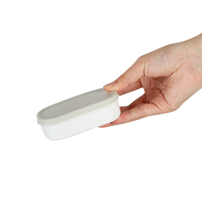Bento Tek 3 oz White Buddha Box Snack / Sauce Container - with Gray Lid - 3 3/4" x 2 1/4" x 1 1/4" - 4 count box