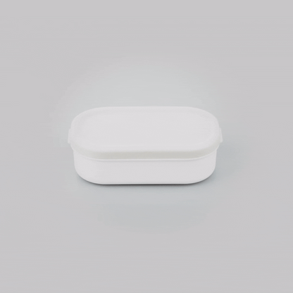 Bento Tek 3 oz White Buddha Box Snack / Sauce Container - with Gray Lid - 3 3/4" x 2 1/4" x 1 1/4" - 4 count box