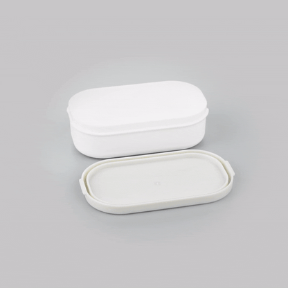 Bento Tek 3 oz White Buddha Box Snack / Sauce Container - with Gray Lid - 3 3/4" x 2 1/4" x 1 1/4" - 4 count box