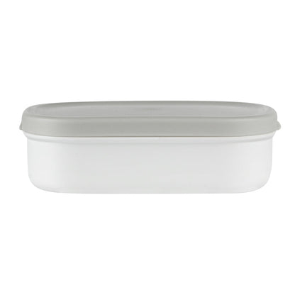 Bento Tek 3 oz White Buddha Box Snack / Sauce Container - with Gray Lid - 3 3/4" x 2 1/4" x 1 1/4" - 4 count box