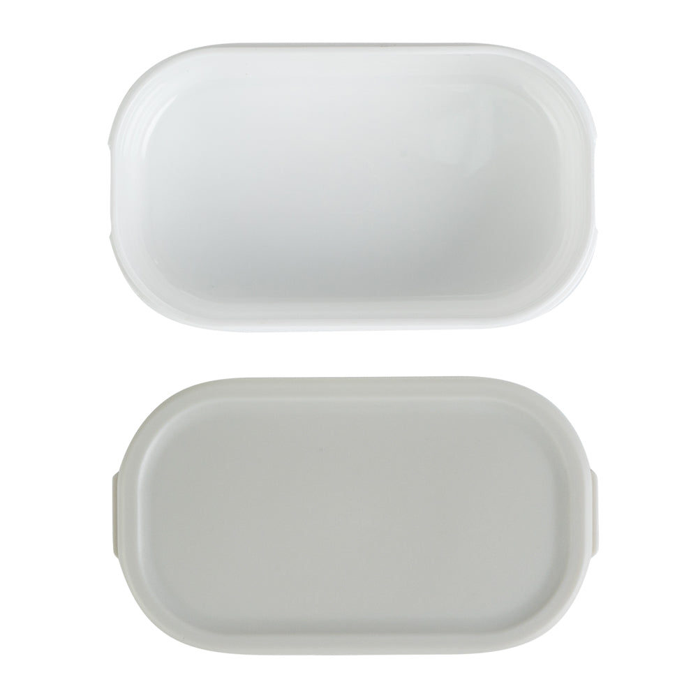 Bento Tek 3 oz White Buddha Box Snack / Sauce Container - with Gray Lid - 3 3/4" x 2 1/4" x 1 1/4" - 4 count box