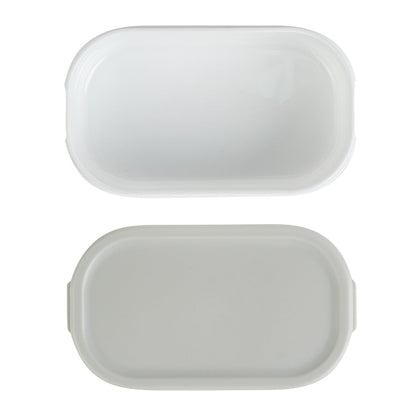 Bento Tek 3 oz White Buddha Box Snack / Sauce Container - with Gray Lid - 3 3/4" x 2 1/4" x 1 1/4" - 4 count box