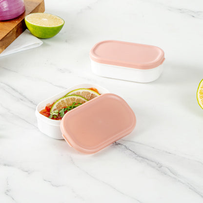 Bento Tek 3 oz White Buddha Box Snack / Sauce Container - with Pink Lid - 3 3/4" x 2 1/4" x 1 1/4" - 4 count box