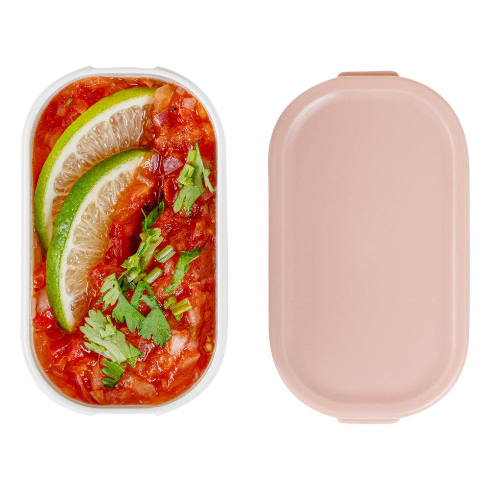 Bento Tek 3 oz White Buddha Box Snack / Sauce Container - with Pink Lid - 3 3/4" x 2 1/4" x 1 1/4" - 4 count box