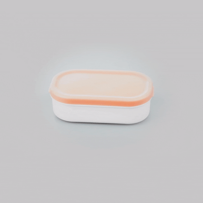 Bento Tek 3 oz White Buddha Box Snack / Sauce Container - with Pink Lid - 3 3/4" x 2 1/4" x 1 1/4" - 4 count box