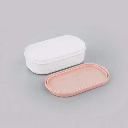 Bento Tek 3 oz White Buddha Box Snack / Sauce Container - with Pink Lid - 3 3/4" x 2 1/4" x 1 1/4" - 4 count box