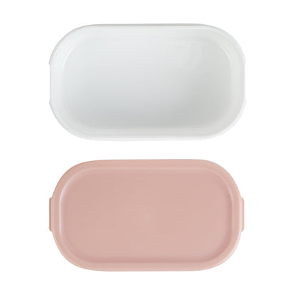 Bento Tek 3 oz White Buddha Box Snack / Sauce Container - with Pink Lid - 3 3/4" x 2 1/4" x 1 1/4" - 4 count box