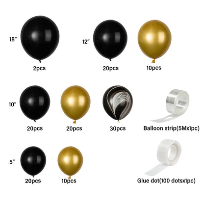 Balloonify Black and Gold Balloon Arch / Garland Kit - 134 Pieces - 1 count box