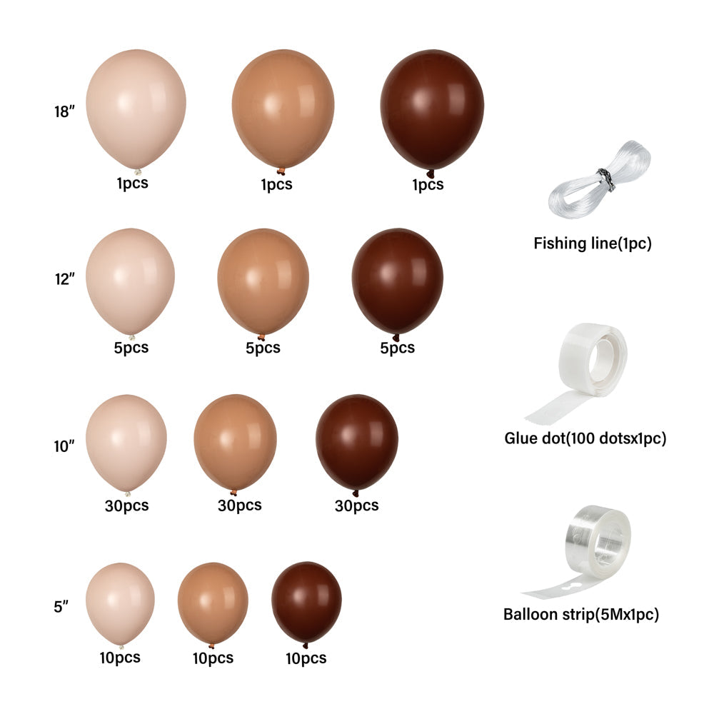Balloonify Brown, Beige and White Balloon Arch / Garland Kit - 141 Pieces - 1 count box