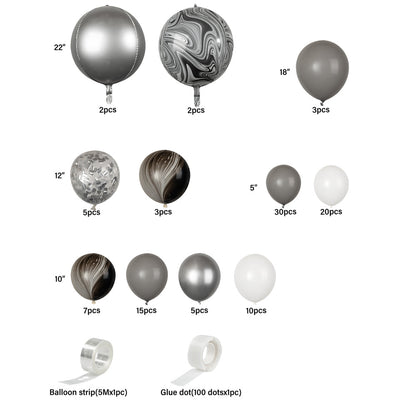 Balloonify Gray and Metallic Silver Balloon Arch / Garland Kit - 104 Pieces - 1 count box