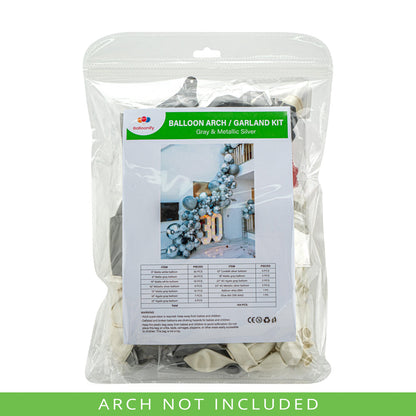 Balloonify Gray and Metallic Silver Balloon Arch / Garland Kit - 104 Pieces - 1 count box