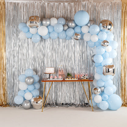 Balloonify Blue, White and Silver Balloon Arch / Garland Kit - 142 Pieces - 1 count box