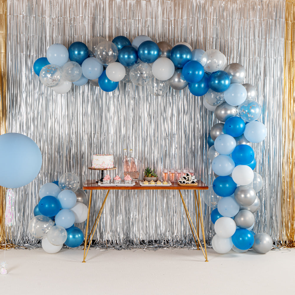 Balloonify Blue, Silver and White Balloon Arch / Garland Kit - 104 Pieces - 1 count box
