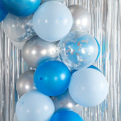 Balloonify Blue, Silver and White Balloon Arch / Garland Kit - 104 Pieces - 1 count box