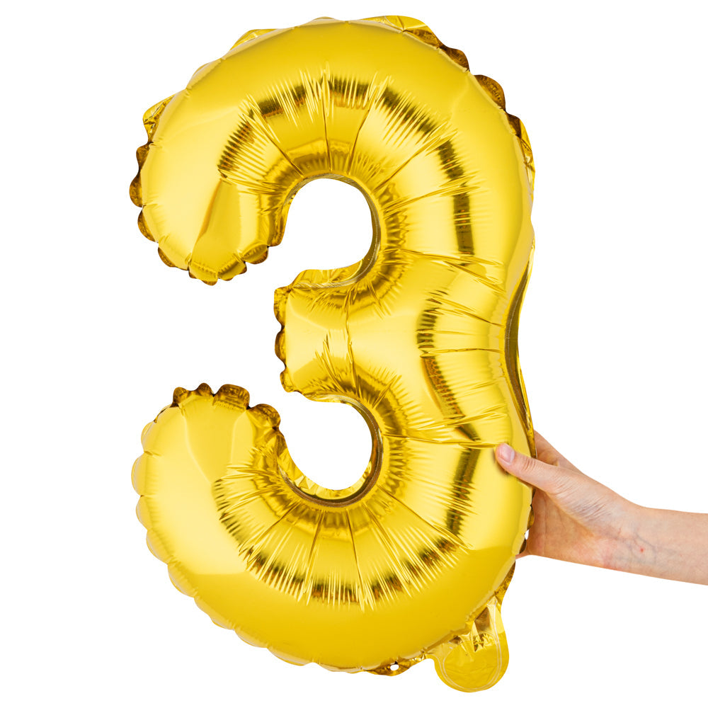 Balloonify Gold Mylar Number 3 Balloon - 16" - 1 count box