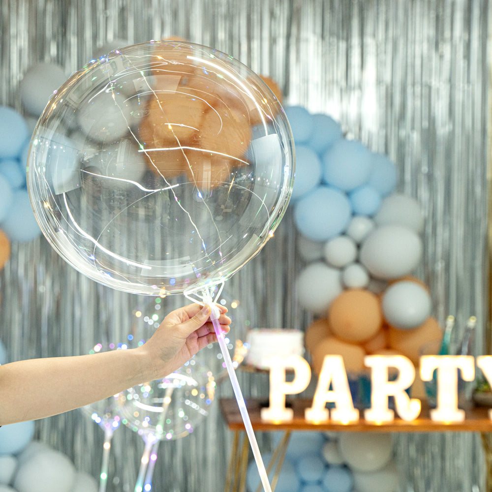 Balloonify Colorful LED Bobo Balloon - with String Light, Handle - 24" - 10 count box