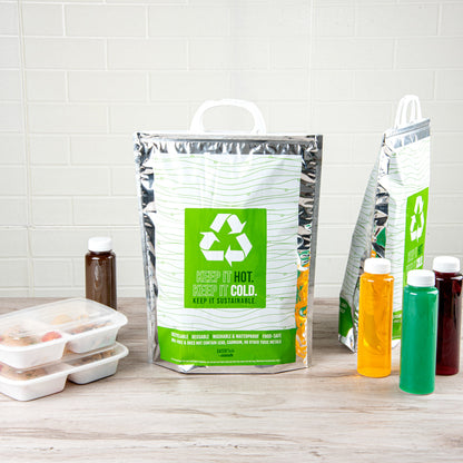 Cater Tek Green and Silver Plastic Thermal Bag - Insulated - 11 3/4" x 6" x 15" - 10 count box