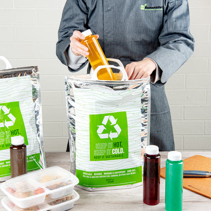 Cater Tek Green and Silver Plastic Thermal Bag - Insulated - 11 3/4" x 6" x 15" - 10 count box