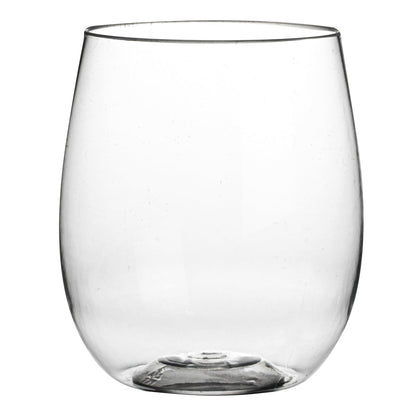 Bev Tek 12 oz Clear Plastic Stemless Wine Glass - 3 1/4" x 3 1/4" x 3 1/2" - 10 count box